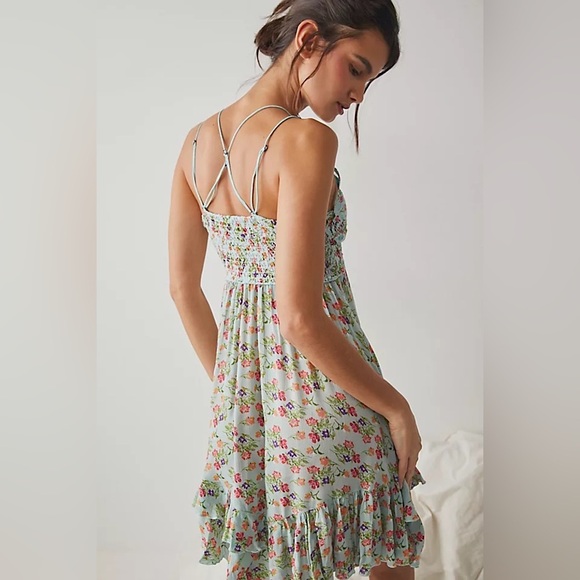 NEW Free People One Adella Printed Mini Slip Dress - Picture 2 of 14